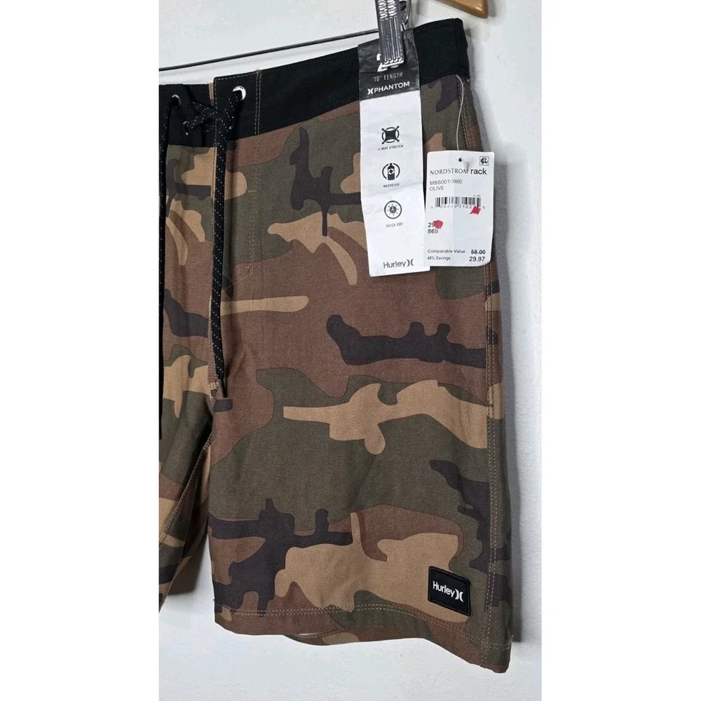 New Hurley Phantom Eco Weekender Cargo‎ 29 Boardshort Olive Camo Surf Swim Beach